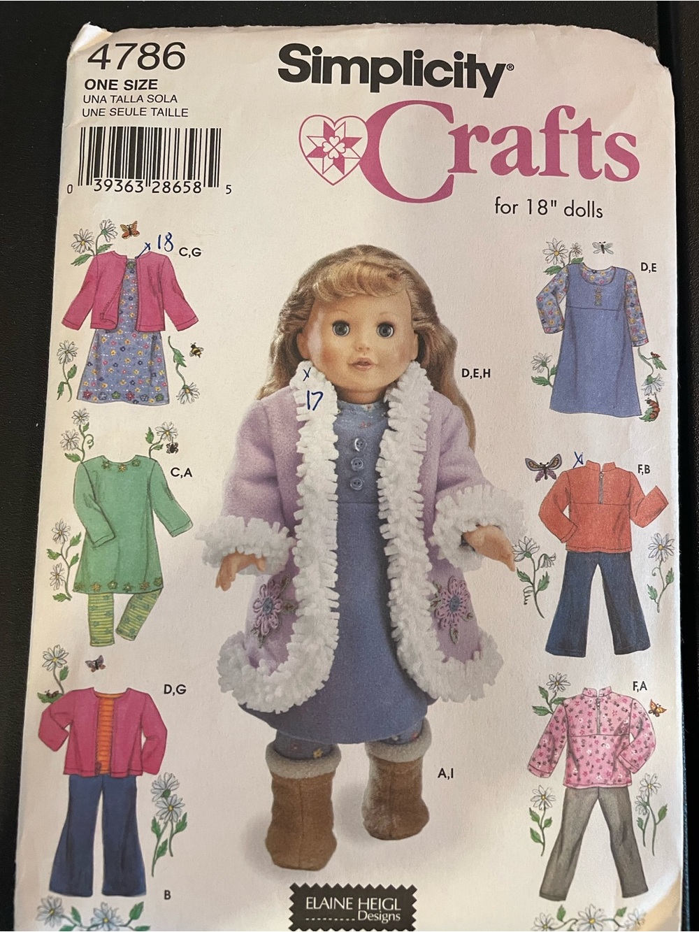 Simplicity 4786 Crafts 18” Doll Coat and Dress Set